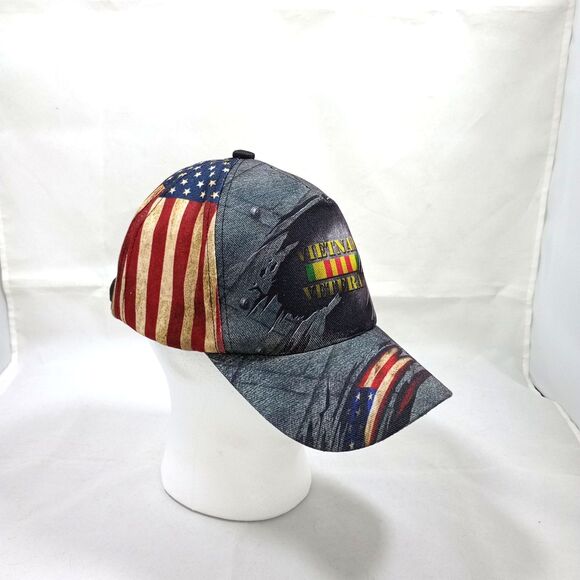 Vietnam Veteran Strapback Cap Stars and Stripes Distressed Look 6 Panel - Picture 2 of 6
